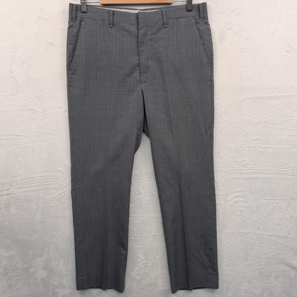 VTG Trousers Men's 35x30 Gray Pinstripe Straight Leg Scovill Zip Flare Disco 70s